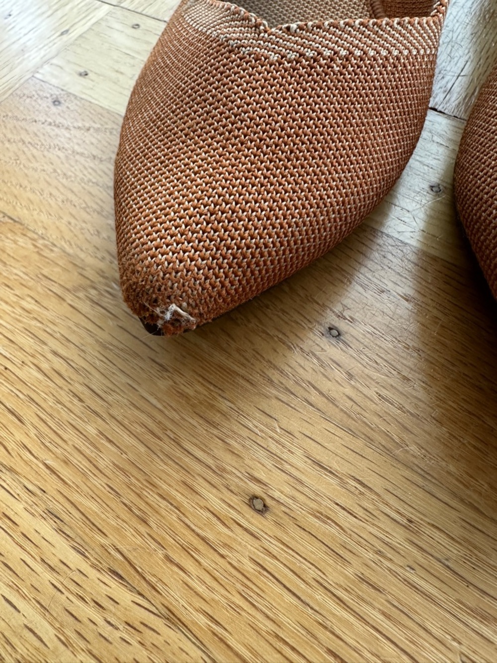 Rothy's Pointed Slip-On Flats in Cognac with Blue Trim - Picture 5 of 5